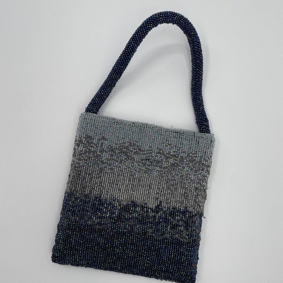Vintage 1990s Iridescent Blue Ambre Glass Bead‎ Evening Handbag Purse - Picture 1 of 4